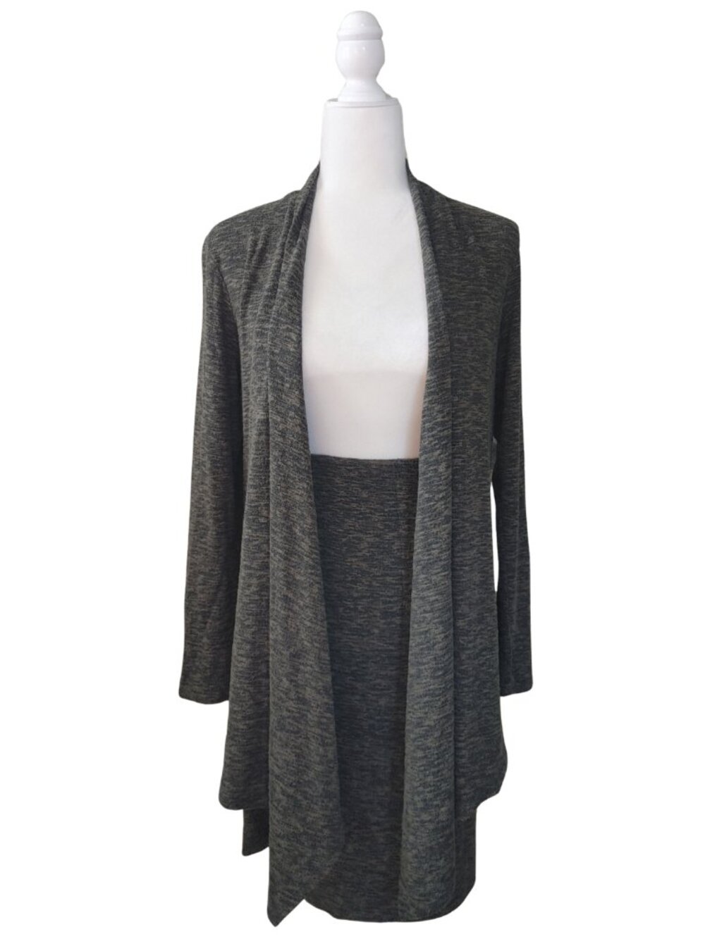EXPRESS 2-Piece Ribbed Knit Set Open Front Cardigan & Pull-On Skirt Matching Set